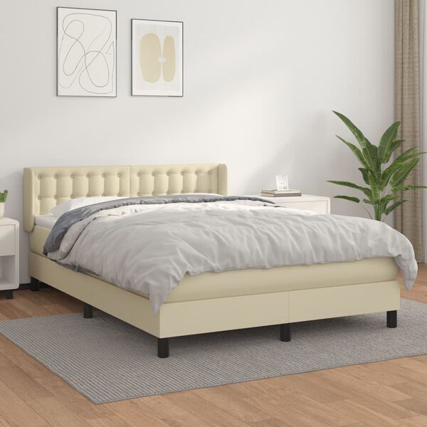 vidaXL Boxspringbett mit Matratze Creme 140x200 cm Kunstleder