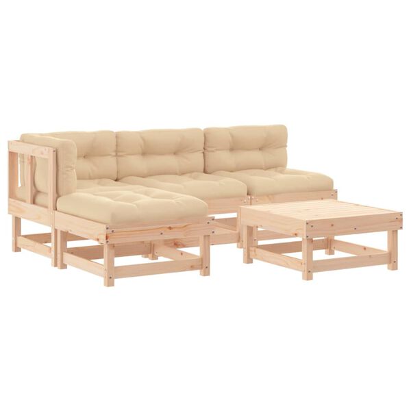 vidaXL 5-tlg. Garten-Lounge-Set mit Kissen Massivholz