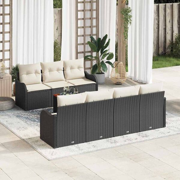 vidaXL Gartensofa-set mit Kissen 8 pcs Schwarz Poly-Rattan