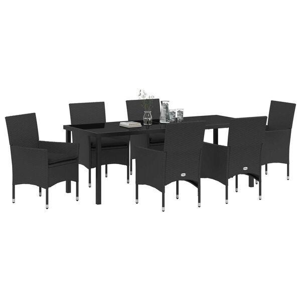 vidaXL Garten Essgruppe mit Kissen 7 pcs Schwarz Poly-Rattan