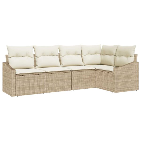 vidaXL Sofa Set mit Kissen 5 pcs Beige und Creme Poly-Rattan