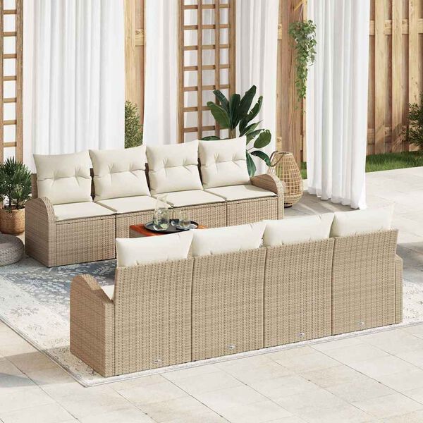 vidaXL Gartensofa-set mit Speicher 9 pcs Beige und Creme Poly-Rattan