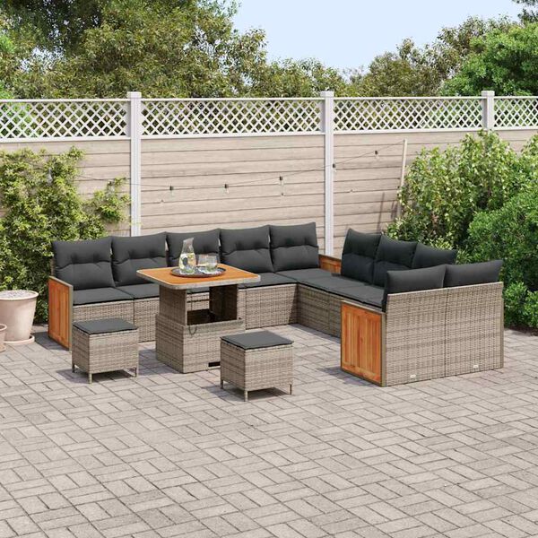 vidaXL Gartensofa-set mit Kissen 17 pcs Grau Poly-Rattan
