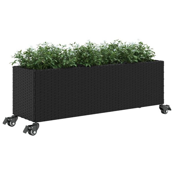 vidaXL Hochbeet mit Rollen & 3 F&auml;chern Schwarz 107x32x38cm Poly Rattan