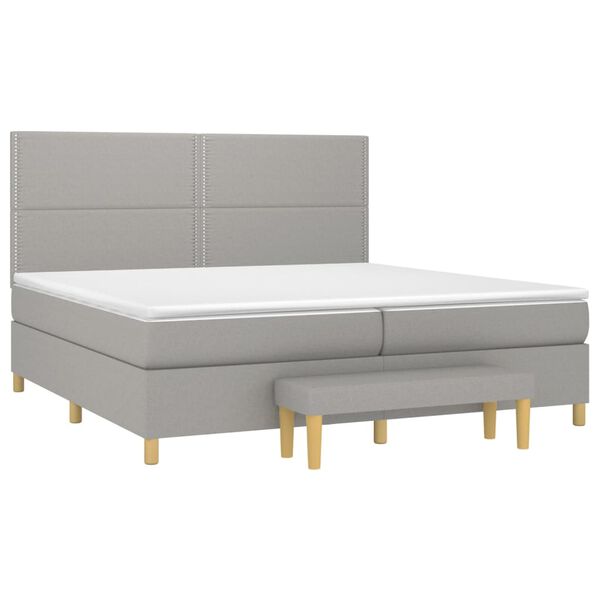 vidaXL Boxspringbett mit Matratze Hellgrau 200x200 cm Stoff