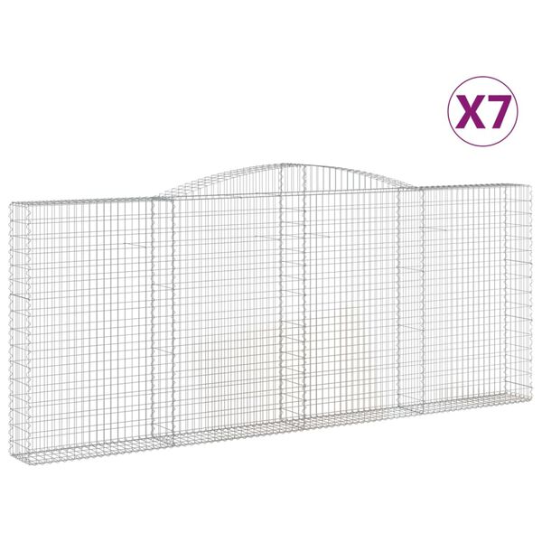 vidaXL Gabionen mit Hochbogen 7 Stk. 400x30x160/180cm Verzinktes Eisen