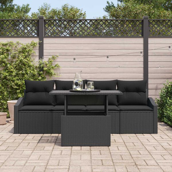 vidaXL Garten-Sofa-Set mit Speicher 5 pcs Schwarz Poly Rattan