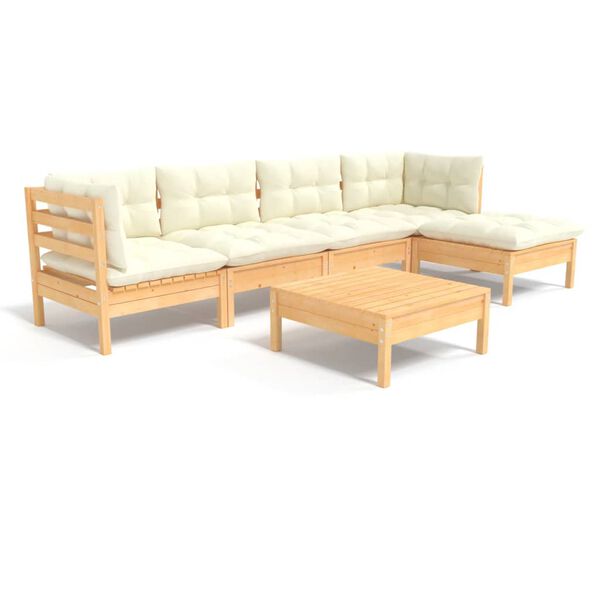 vidaXL 6-tlg. Garten-Lounge-Set mit Creme Kissen Kiefernholz