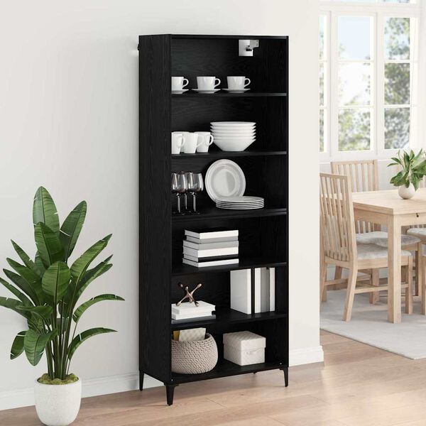 vidaXL Highboard Schwarz Eichen-Optik 69,5 x 34 x 180 cm Holzwerkstoff