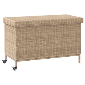 vidaXL Gartentruhe mit Rollen Beige 110x55x73 cm Poly Rattan