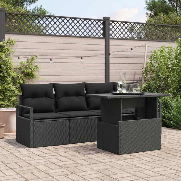 vidaXL Sofa Set mit Kissen 5 pcs Schwarz Poly-Rattan