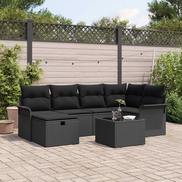 vidaXL Gartensofa-set mit Kissen 7 pcs Schwarz Poly-Rattan