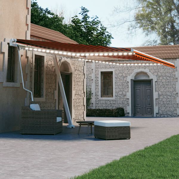 vidaXL Automatische Markise mit LED & Windsensor 450x300 Orange/Braun