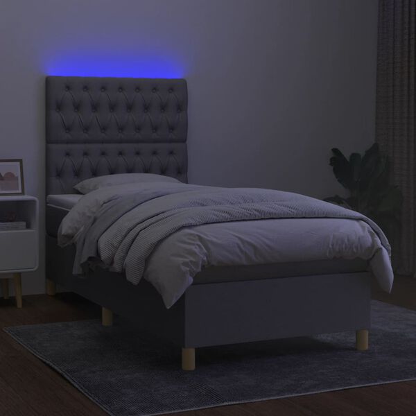 vidaXL Boxspringbett mit Matratze & LED Hellgrau 90x190 cm Stoff
