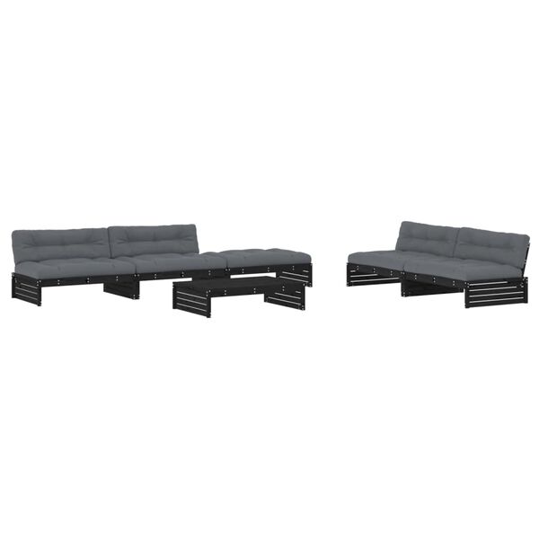 vidaXL 6-tlg. Garten-Lounge-Set mit Kissen Schwarz Massivholz