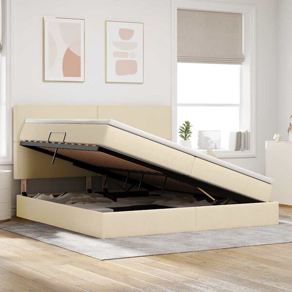 vidaXL Bett mit Stauraum und LED mit LED Creme 200 x 200 cm Polyester