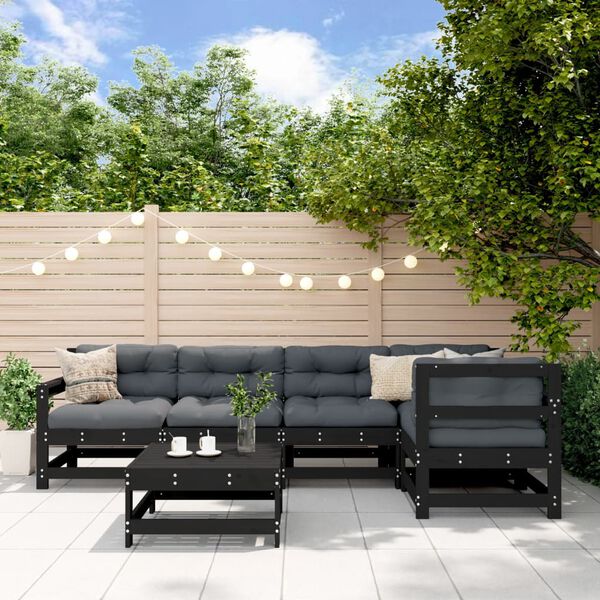 vidaXL 6-tlg. Garten-Lounge-Set mit Kissen Schwarz Massivholz