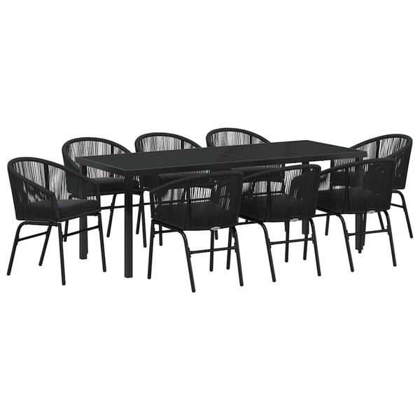 vidaXL Garten Essgruppe 9 pcs Schwarz Pulverbeschichteter Stahl