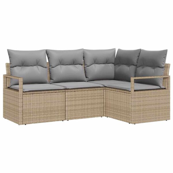 vidaXL Sofa Set mit Kissen 4 pcs Beige und Hellgrau Poly-Rattan
