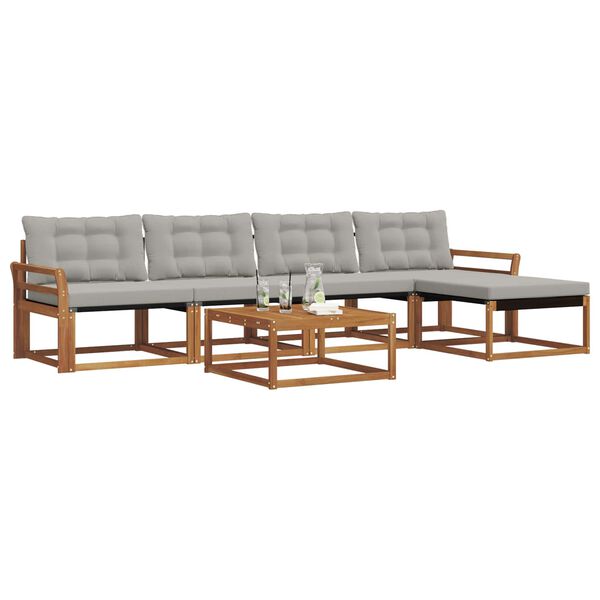 vidaXL Outdoor-Sofagarnitur mit Kissen 6 pcs Nat&uuml;rlich und Hellgrau