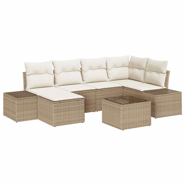 vidaXL Garten-Sofa-Set mit Kissen 6 pcs Beige und Creme Poly-Rattan