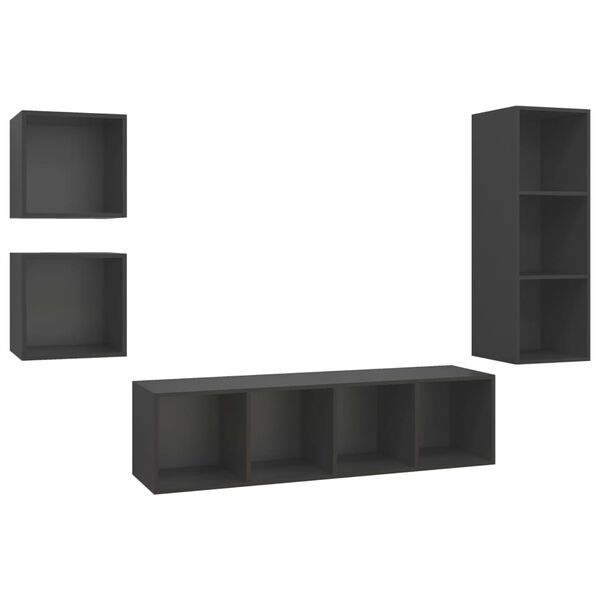 vidaXL 4-tlg. TV-Schrank-Set Grau Holzwerkstoff