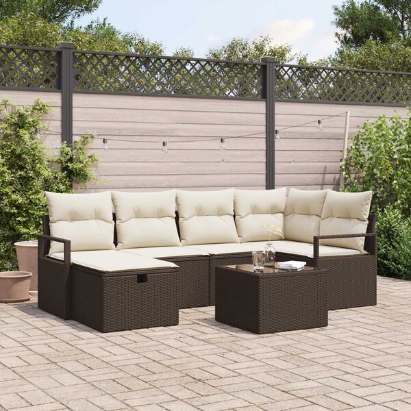 vidaXL Garten-Sofa-Set mit Kissen mit Speicher 7 pcs Braun Poly Rattan
