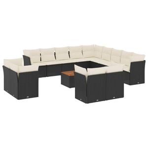 vidaXL 14-tlg. Garten-Sofagarnitur mit Kissen Schwarz Poly Rattan