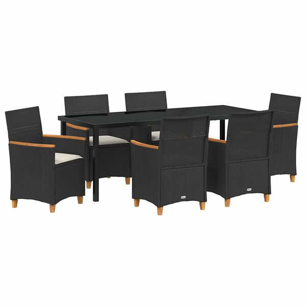 vidaXL Garten Essgruppe 7 pcs Schwarz Poly-Rattan