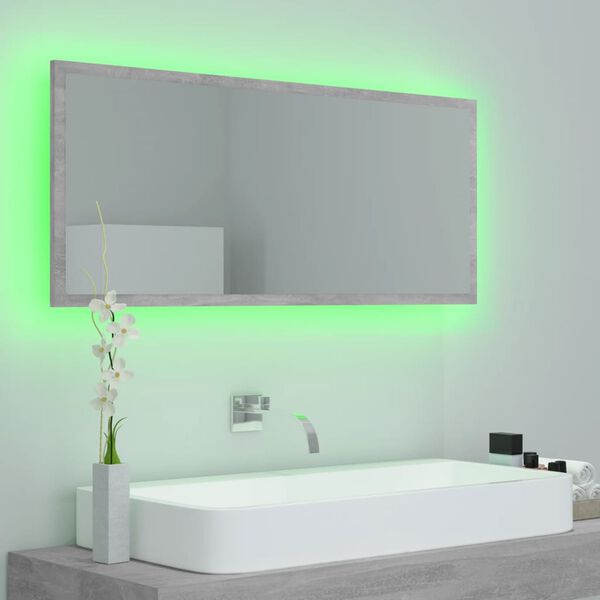 vidaXL LED-Badspiegel Betongrau 100x8,5x37 cm Acryl