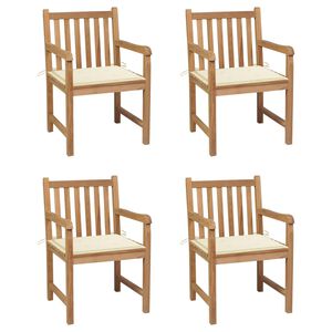 vidaXL Gartenst&uuml;hle 4 Stk. mit Cremewei&szlig;en Kissen Massivholz Teak