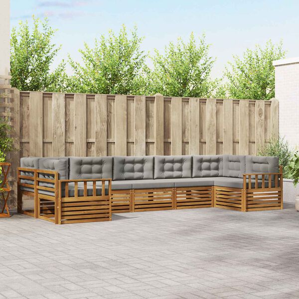 vidaXL Outdoor-Sofagarnitur mit Kissen 7 pcs Nat&uuml;rlich und Hellgrau