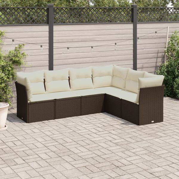 vidaXL 6-tlg. Garten-Sofagarnitur mit Kissen Braun Poly Rattan