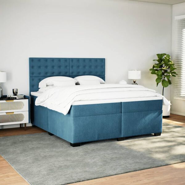 vidaXL Boxspringbett mit Matratze Blau 200x200 cm Samt