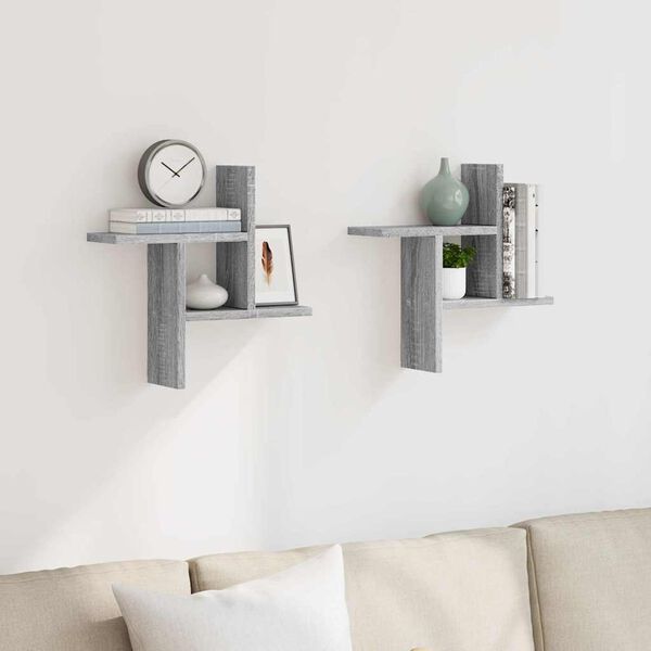 vidaXL Wandregale 2 Stk. Grau Sonoma 38x12x38 cm Holzwerkstoff