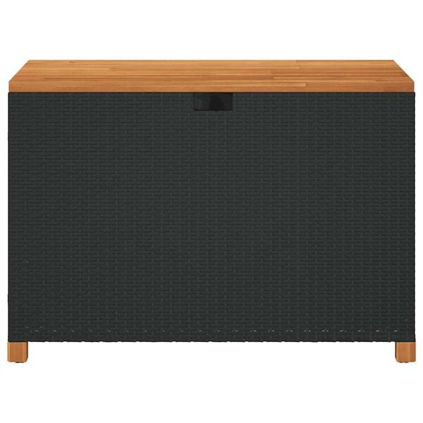 vidaXL Gartentruhe Schwarz 110x55x63 cm Poly Rattan Akazienholz