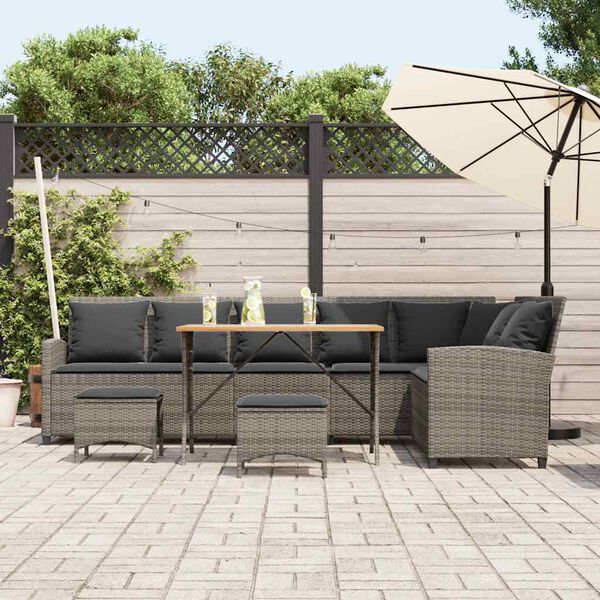 vidaXL 4-tlg. Garten-Sofagarnitur mit Kissen L-Form Grau Poly Rattan