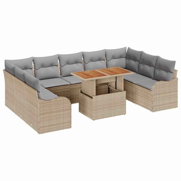 vidaXL Garten-Sofa-Set mit Kissen 10 pcs Beige und Hellgrau