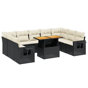 vidaXL 10-tlg. Garten-Sofagarnitur mit Kissen Schwarz Poly Rattan