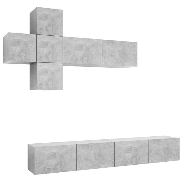 vidaXL 7-tlg. TV-Schrank-Set Betongrau Holzwerkstoff