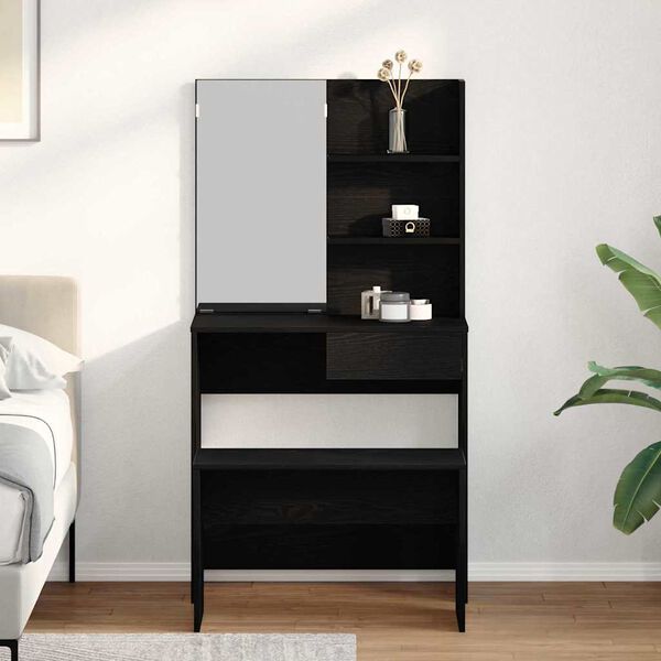 vidaXL Schminktisch-Set 2 pcs Schwarz Eichen-Optik Holzwerkstoff