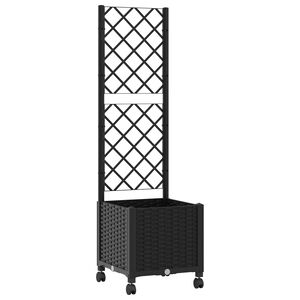 vidaXL Pflanzk&uuml;bel mit Spalier und R&auml;dern Schwarz 40 x 40 x 146 cm PP