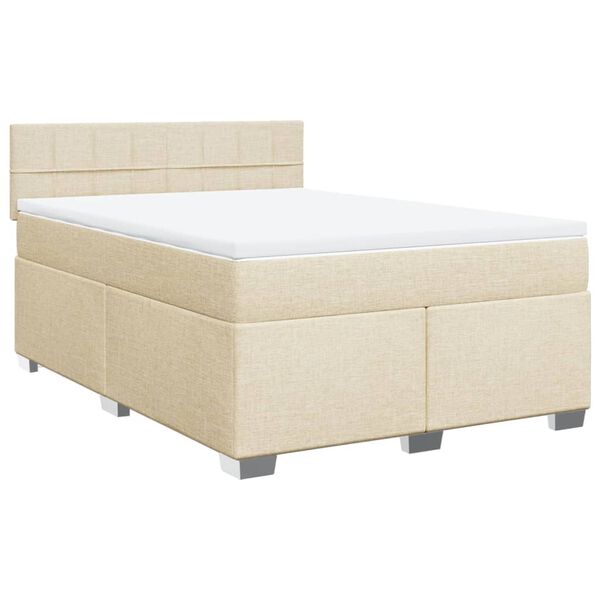 vidaXL Boxspringbett mit Matratze Creme 160x200 cm Stoff