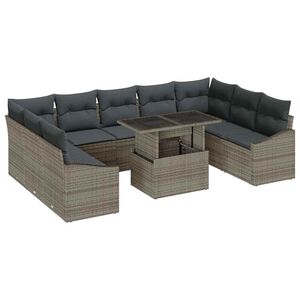vidaXL Sofa Set mit Kissen 10 pcs Grau Poly-Rattan