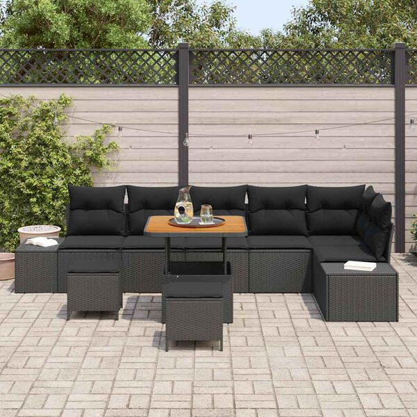 vidaXL Gartensofa-set mit Kissen 9 pcs Schwarz Poly-Rattan