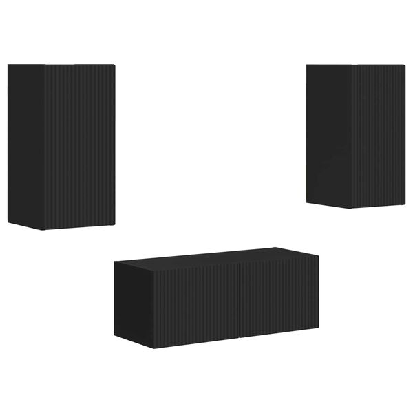 vidaXL TV-Schrankset Wandmontiert 2 pcs Schwarz Holzwerkstoff