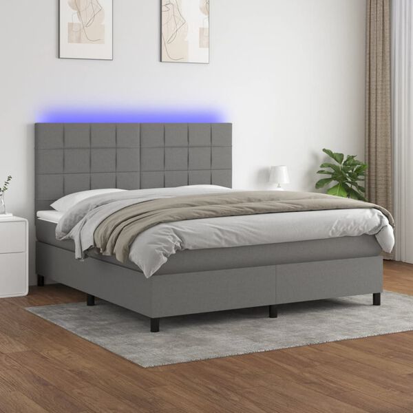 vidaXL Boxspringbett mit Matratze & LED Dunkelgrau 180x200 cm Stoff