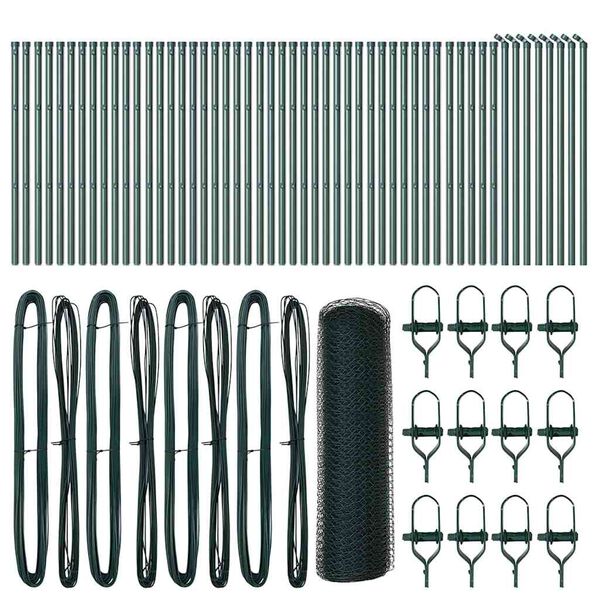 vidaXL Zaun mit Pfosten Gr&uuml;n 0,5 x 100 m PVC-beschichteter Stahl
