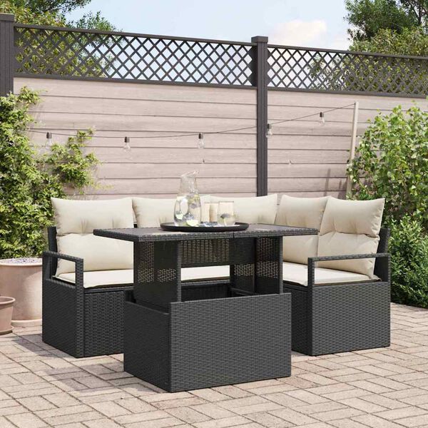 vidaXL Garten-Sofa-Set mit Speicher 5 pcs Schwarz Poly Rattan