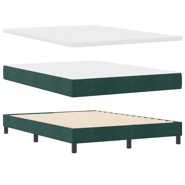 vidaXL Boxspringbett mit Matratze Dunkelgr&uuml;n 200 x 140 cm Samt